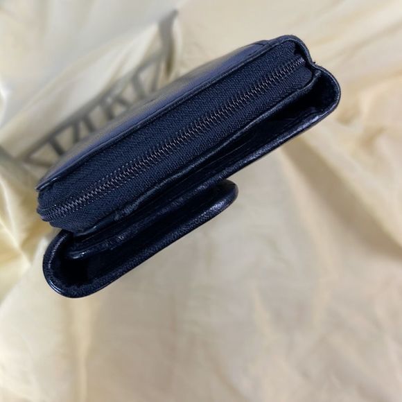 Fossil Black Leather Tri-Fold Wallet Checkbook Zip Coin Snap Closure - Picture 6 of 8